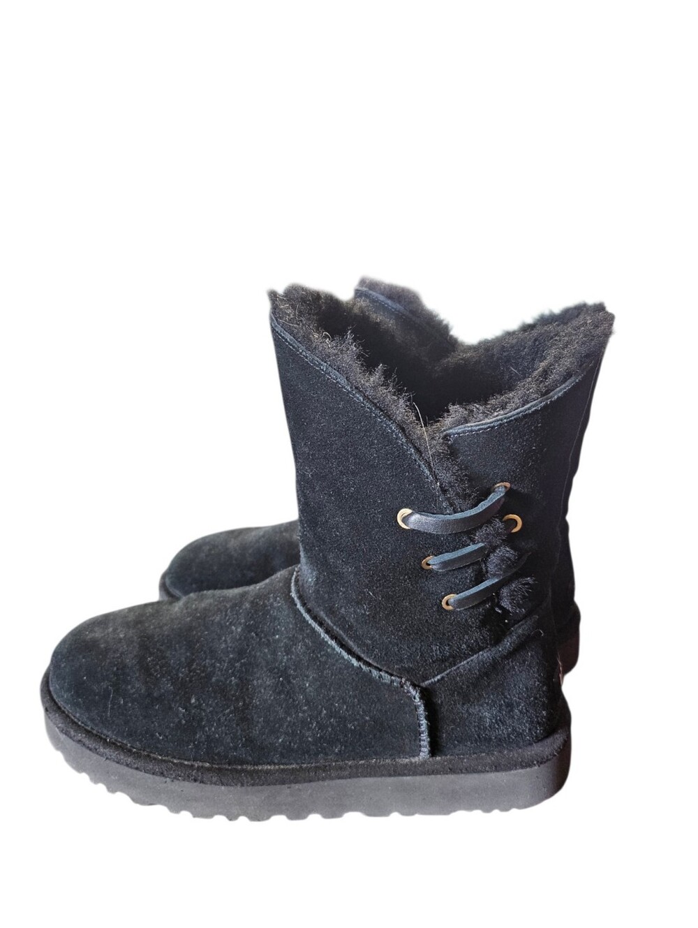 UGG Black Suede Lace-Up Shearling Lined Boots – Women’s 10